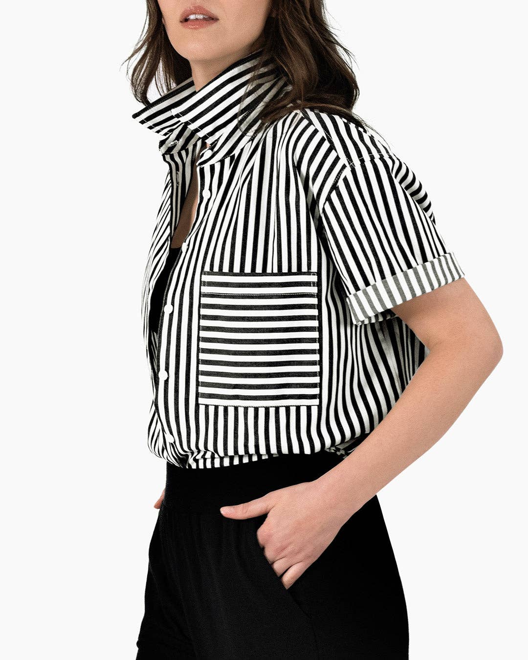 Lacson Ravello - Wholesale Button Down Shirt - Women's - Bernadette Camp Shirt - Black and White Stripe2
