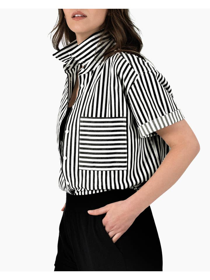 Lacson Ravello - Wholesale Button Down Shirt - Women's - Bernadette Camp Shirt - Black and White Stripe2
