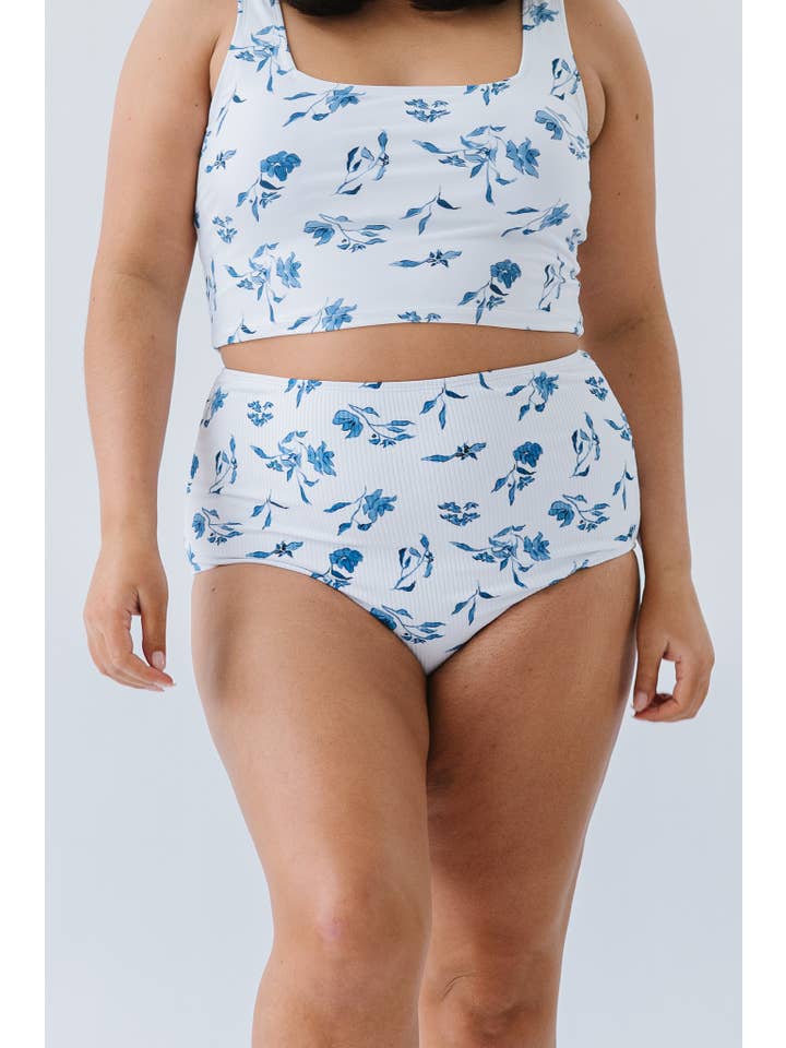 Ocean Blue Floral Ultra High Waisted Swim Bottoms for wholesale on Faire4