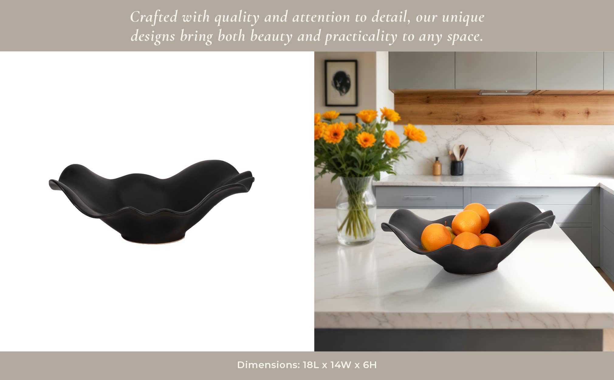 Sagebrook Home - Wholesale Decorative Plate/Dish/Bowl - Ceramic Ruffled Edge Matte Finish Bowl - Black, 18 in.11