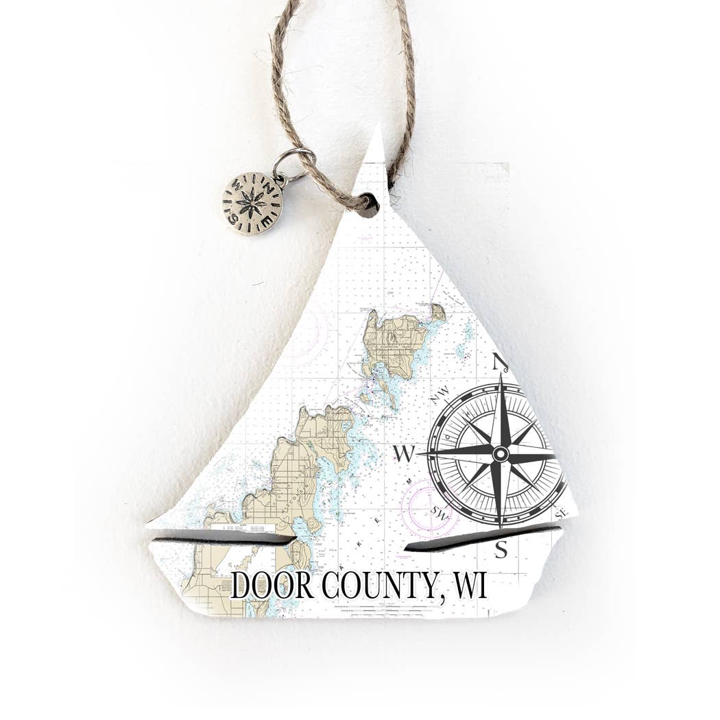 Map Mom - Wholesale Ornament - Wood Ornament - Sailboat Shaped- Custom Map Location