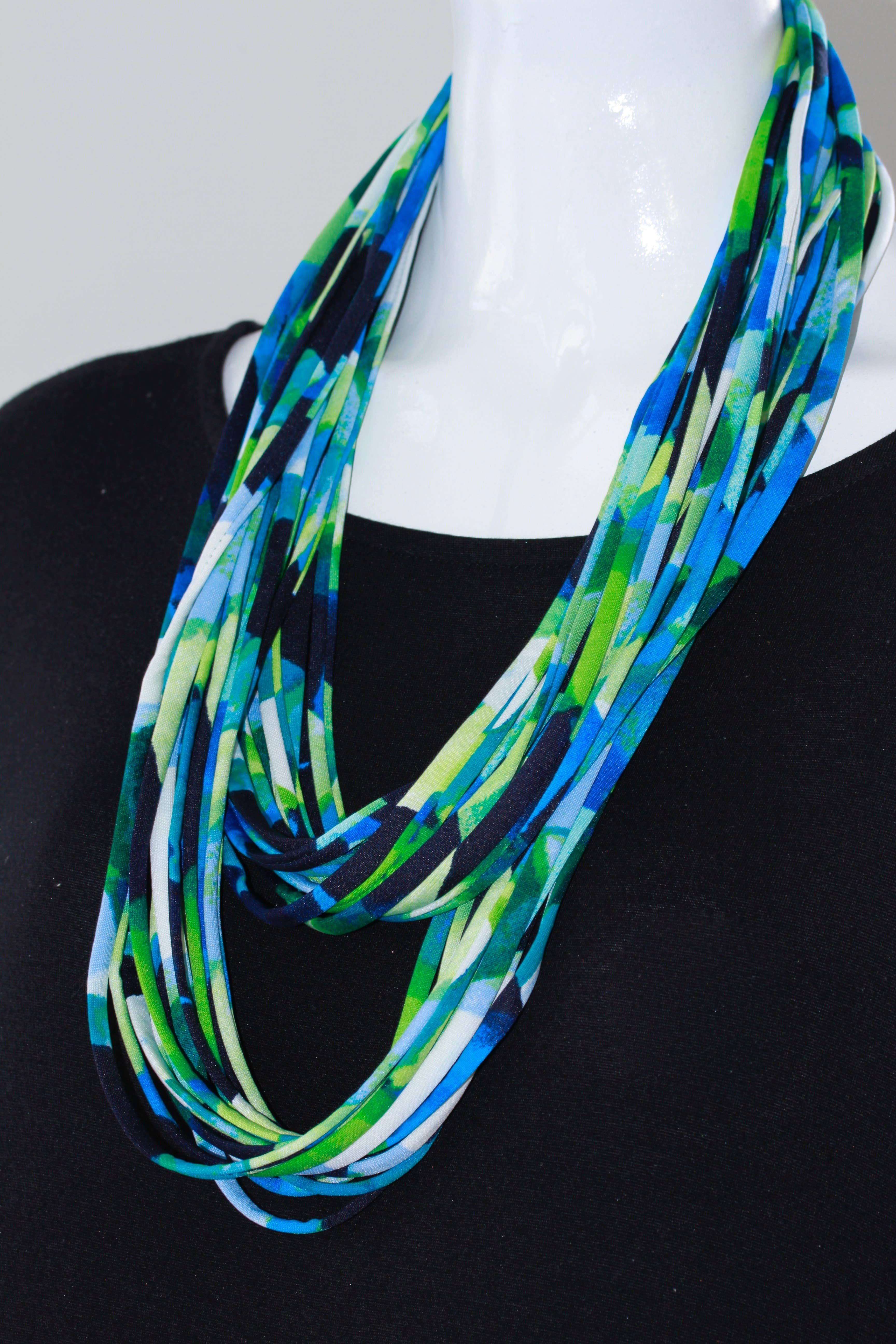 Necknots - Wholesale Scarf - Women's - Infinity Scarf or Necklace in Green and Navy 'Ocean Spray'0