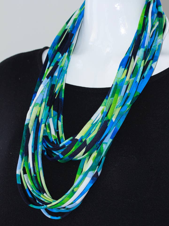 Infinity Scarf or Necklace in Green and Navy 'Ocean Spray' for wholesale by Necknots