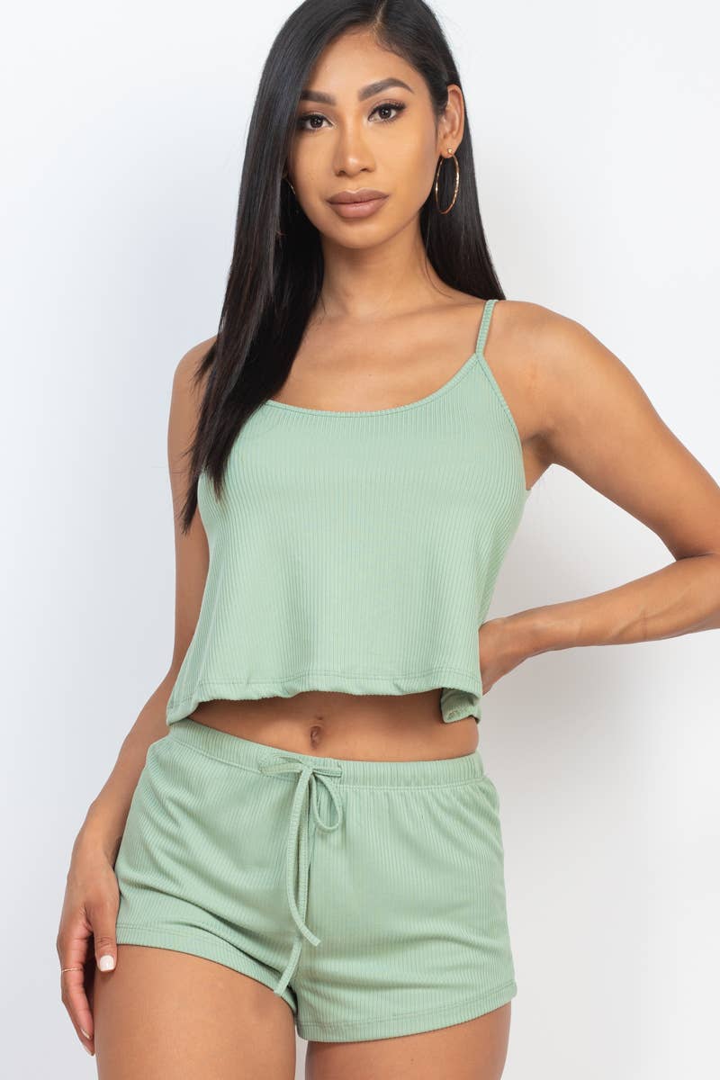 CAPELLA APPAREL - Wholesale Lounge Set - Women's - Ribbed Strappy Top & Shorts Lounge Set4