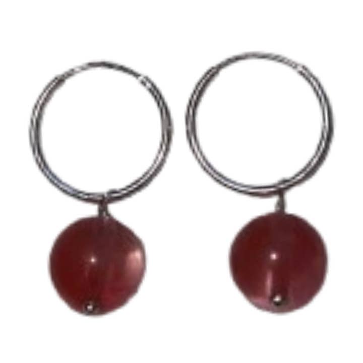 Cherry Quartz Gemstone Bubble Drop Hoop Earrings for wholesale by Soleil & Celeste