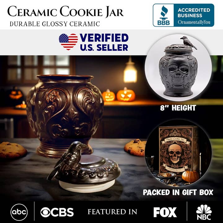 OrnamentallyYou – wholesale Biscuit jar – Spooky Urn 8" Cookie Jar, Ceramic Halloween Kitchen Decor