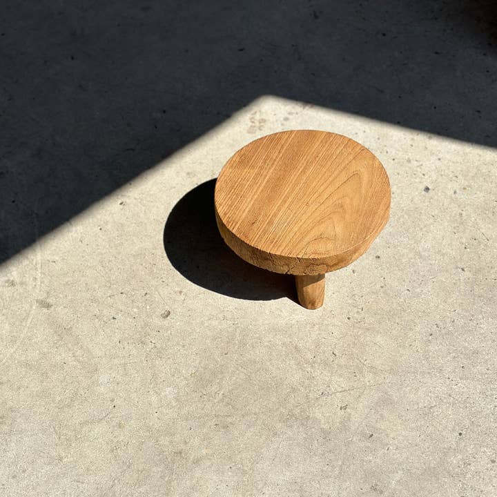 Office Objets - Wholesale Stool - Small low three-legged stool in upcycled blond teak D:30 H:1536