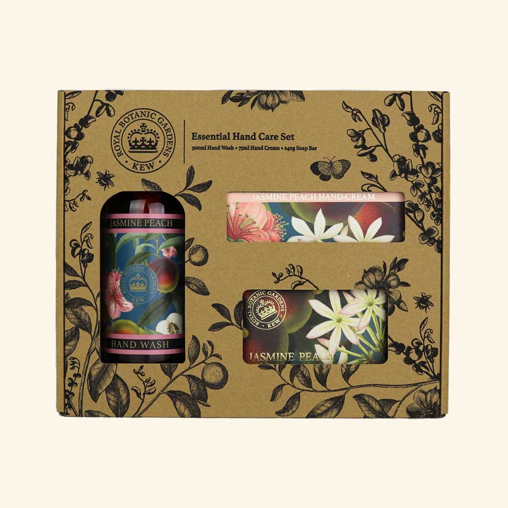 The English Soap Company - Vente Savons/lotions pour les mains - Coffret cadeau essentiel pour les soins des mains Jasmine Peach de Kew Gardens