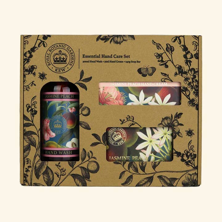 The English Soap Company - Vente Savons/lotions pour les mains - Coffret cadeau essentiel pour les soins des mains Jasmine Peach de Kew Gardens0