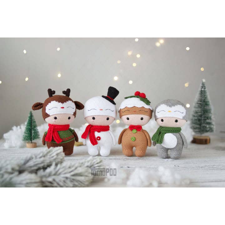 Crochet Christmas Snowman, Reindeer, Gingerbread, Penguin for wholesale by TOMOPOD LLC
