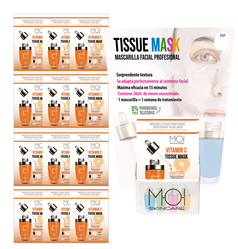 sesioMWorld - M·O·I Professional - Wholesale Facial Exfoliant/Scrub - Display 12 face masks VITAMIN C TISSUE MASK0