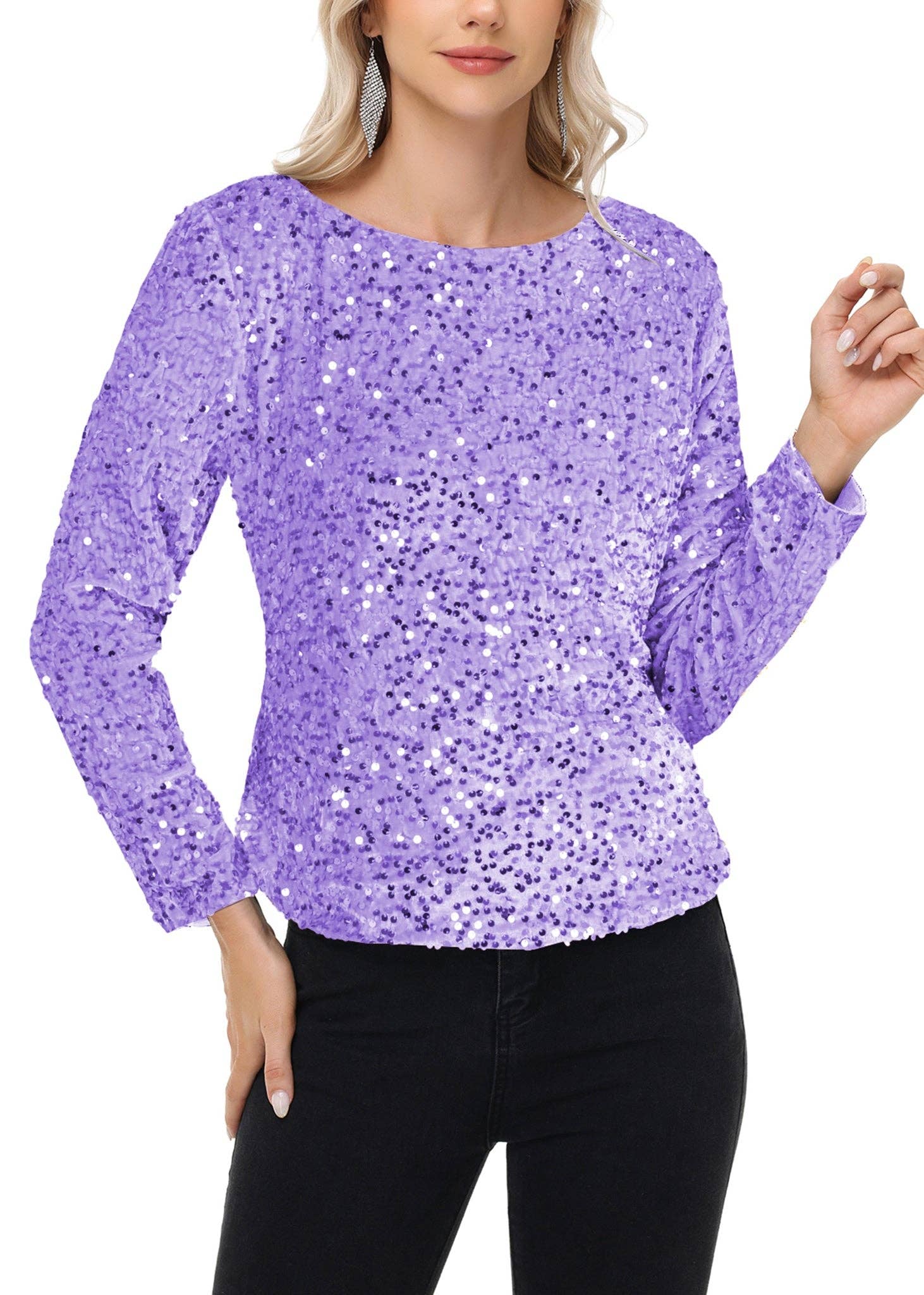 Anna Kaci Wholesale - Wholesale Blouse - Women's - Long Sleeve Sequin Tops Sparkly Glitter Evening Party37