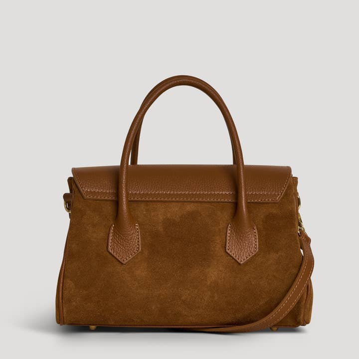 Voemièn - Wholesale Top Handle Bag - Women's - Cécile Bag in Tan Suede and Dollar Leather4