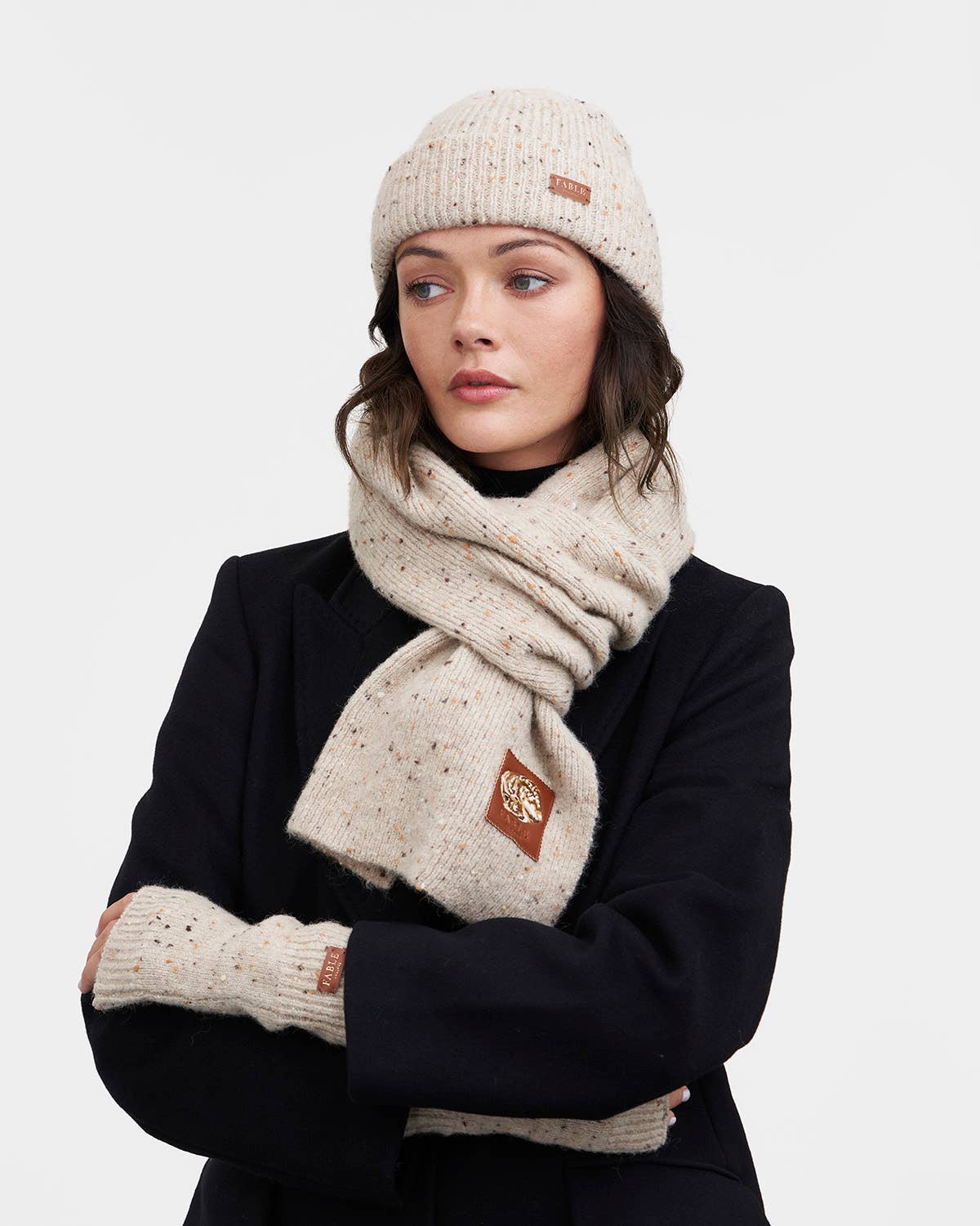 Fable England - Wholesale Scarf - Women's - Donegal Scarf - Taupe1