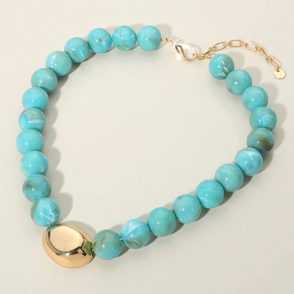 Sensibling Corp. - Wholesale Beaded/Pearl Necklace - Polished Metal Bean Accent Bold Marbled Ball Beaded Statement Necklace6