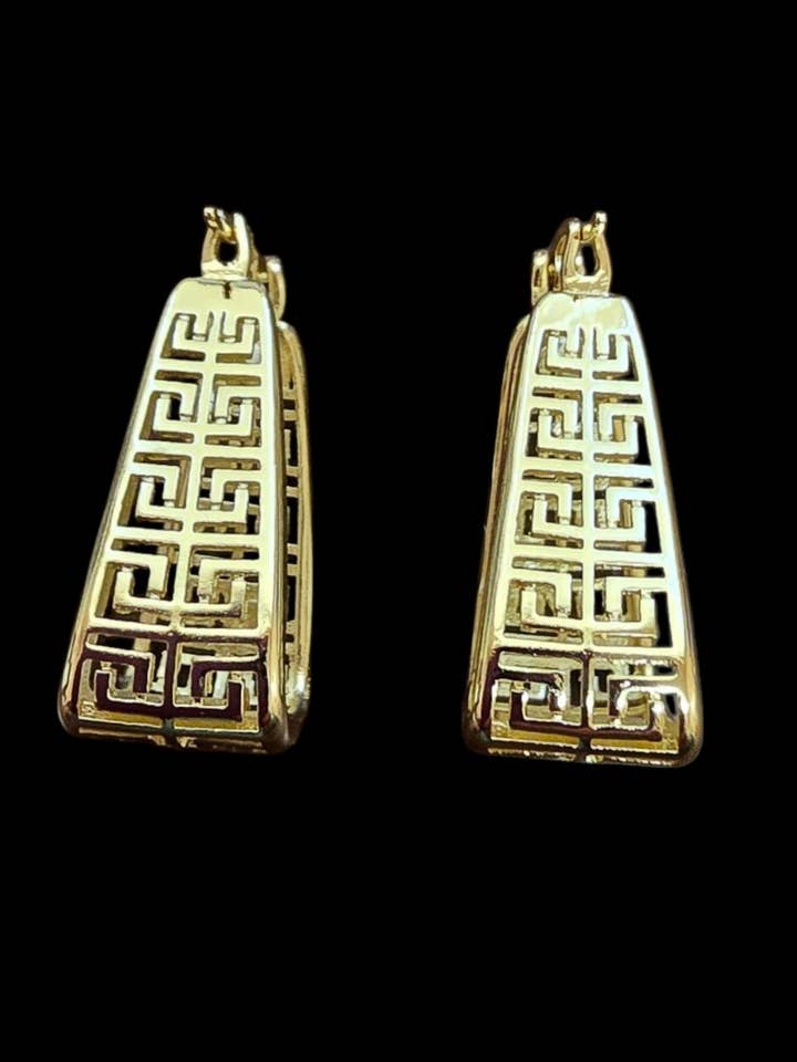 Gold-Plated Greek Key Drop Earrings for wholesale by 2 Greeks Inc