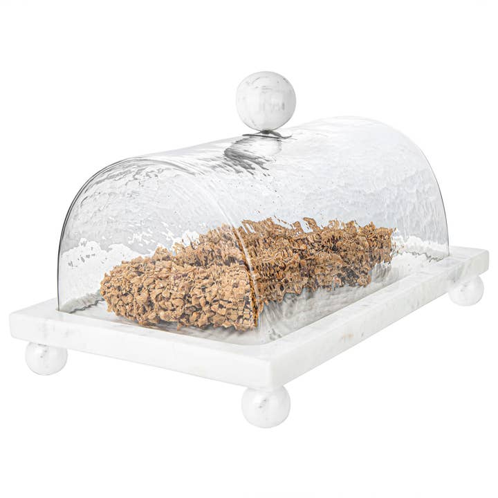CLASSIC TOUCH DECOR INC. - Wholesale Cake Stand - Marble Cake Plater with Glass Cover and Ball Knob - 10.4"L11