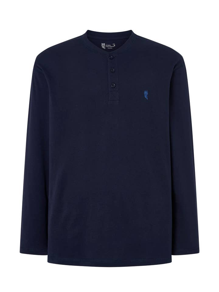 Heren Pyjama T-shirt Lange Knoopsluiting Effen - Marine 7526 voor wholesale door El Búho Nocturno