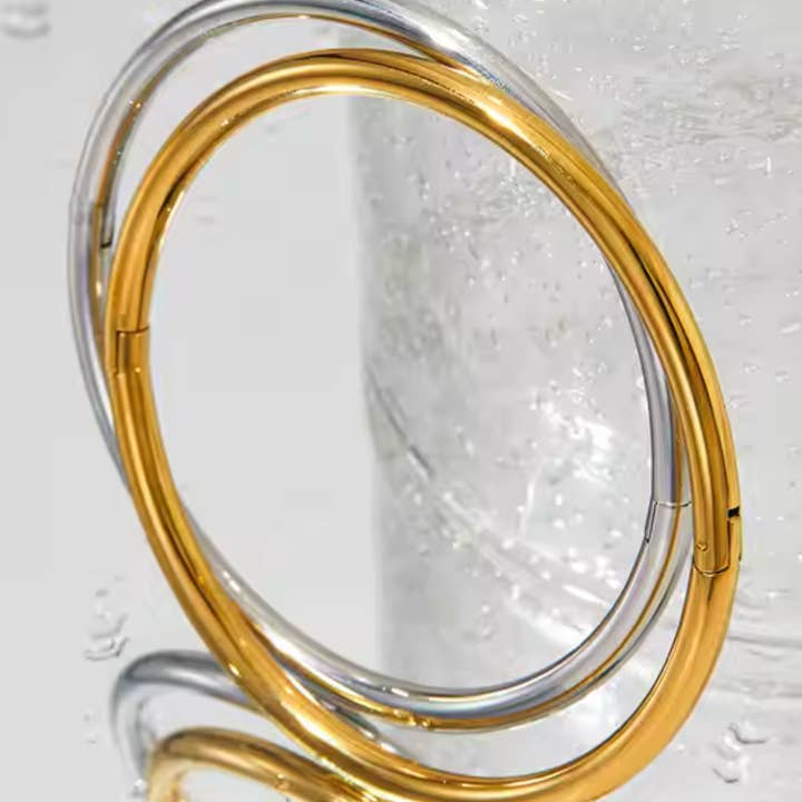 HoopLa - Wholesale Bangle Bracelet - Sofia-Hinge Bangle 14K Gold Stainless Steel Waterproof13