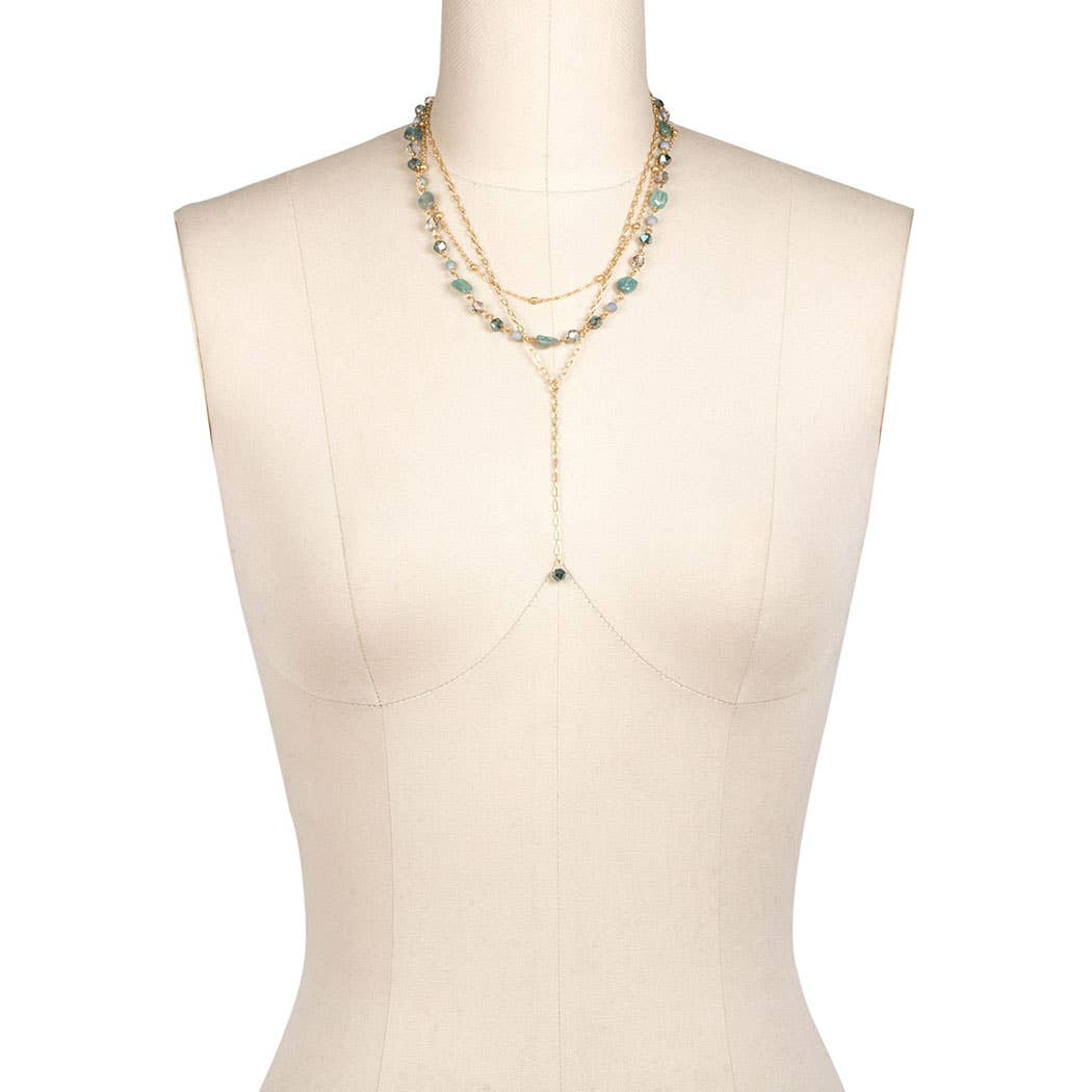 SAACHI - Vente Sautoir et collier en Y - Collier chaîne en perles dorées Layer Cake3