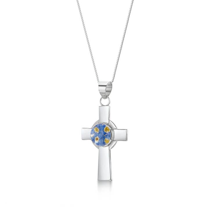 Silver Pendant Necklace - Forget Me Not - Celtic Cross. for wholesale by Shrieking Violet