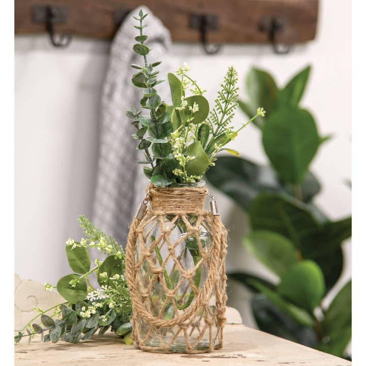 CWI Gifts - Wholesale Vase - Glass Vase with Rope Net, 4" dia x 8.25"H1