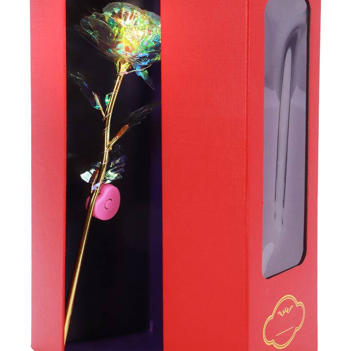 Cap Zone - Wholesale Artificial flowers - Holographic Led Light-up Gold Galaxy Rose Gift Box1