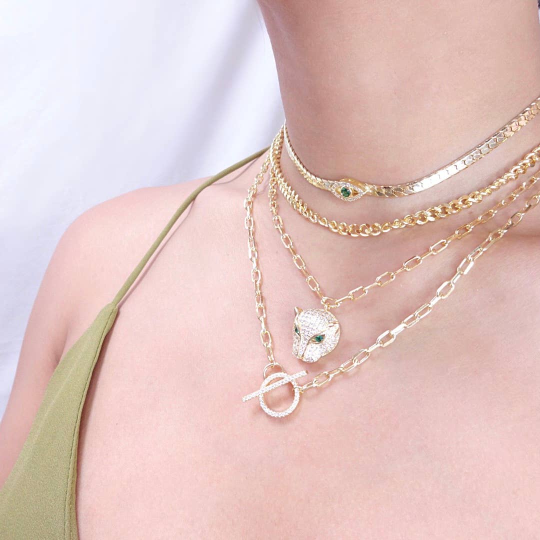 KIKICHIC – Colar pingente/pendente por atacado – Colar de clipe de papel Green Eye Panther3