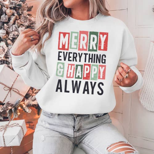 Feliz Tudo & Sempre Boas Férias Natal Inverno Sweatshirt Hoodie T-shirt por atacado de Simply J4 Boutique