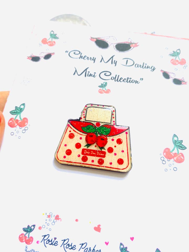 Cherry handbag brooch,retro brooch,summer brooch for wholesale by Rosie Rose Parker
