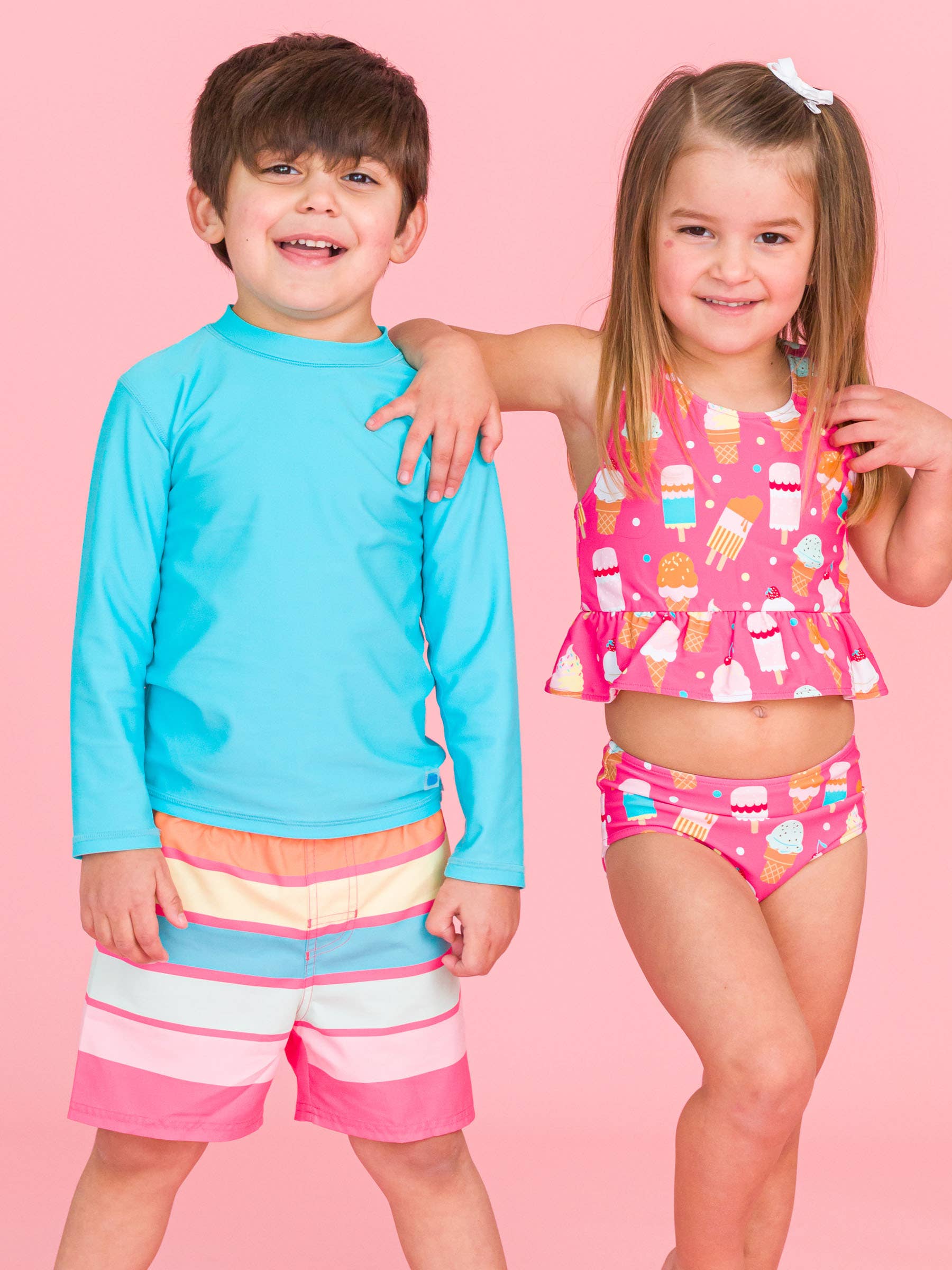 Blue Boys Bright Aqua Long Sleeve Rash Guard for wholesale on Faire2