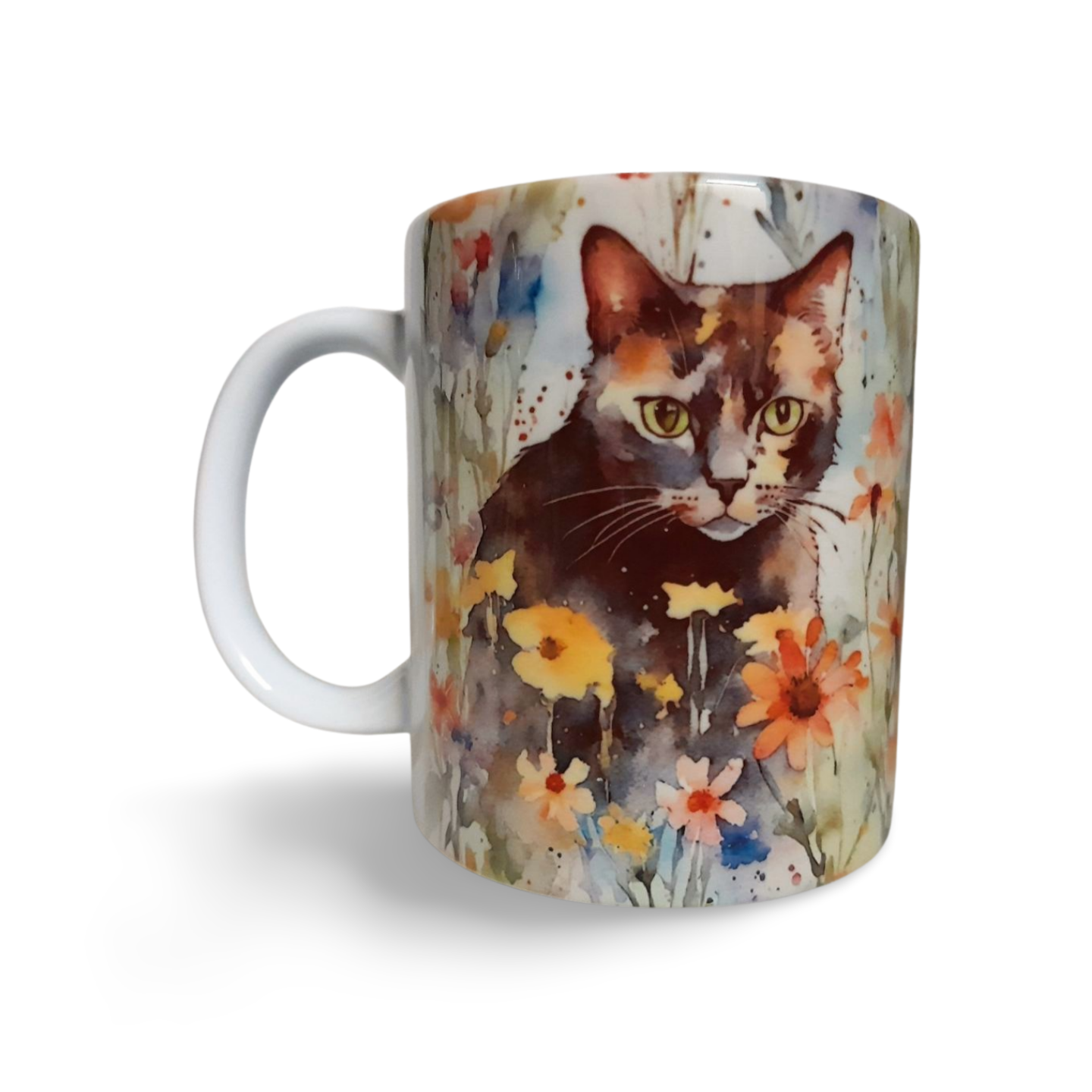 Rockways Designs – wholesale Coffee mug – Water Colour Style Tortoiseshell Cat in Flowers Coffee Mug 2