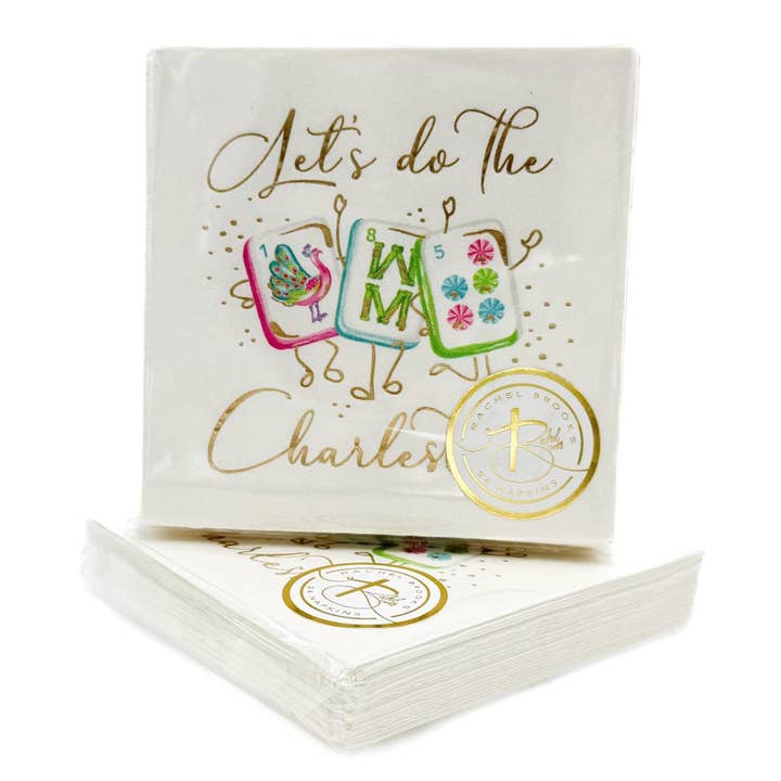 Gold Foil Let's do the Charleston Mahjong Tiles Napkins for wholesale by Rachel Brooks Design, LLC