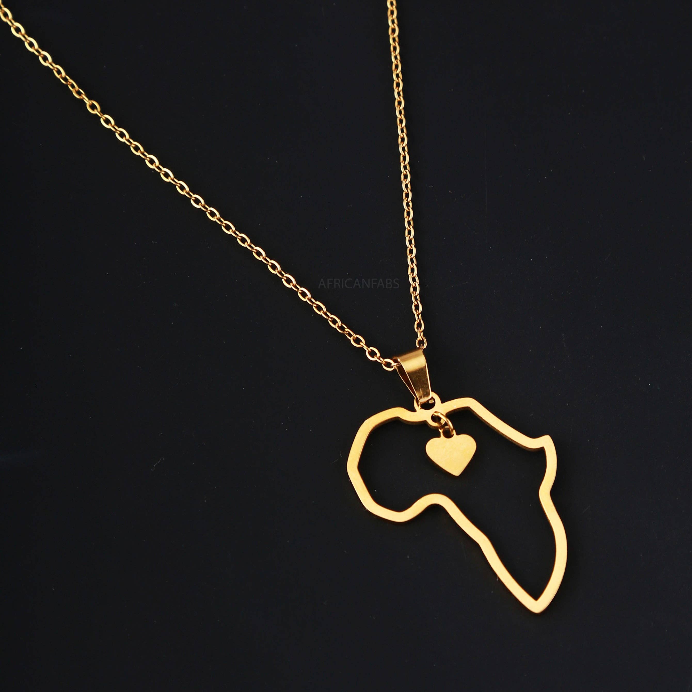 AfricanFabs - Wholesale Pendant/Charm Necklace - 18k Real Gold Plated Africa Necklace / pendant - Africa map - African continent with heart1
