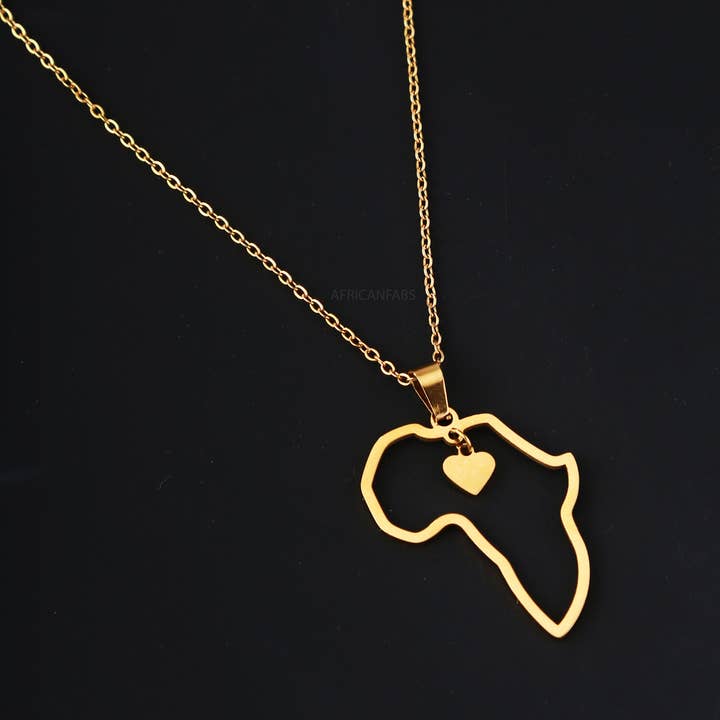 AfricanFabs - Wholesale Pendant/Charm Necklace - 18k Real Gold Plated Africa Necklace / pendant - Africa map - African continent with heart1