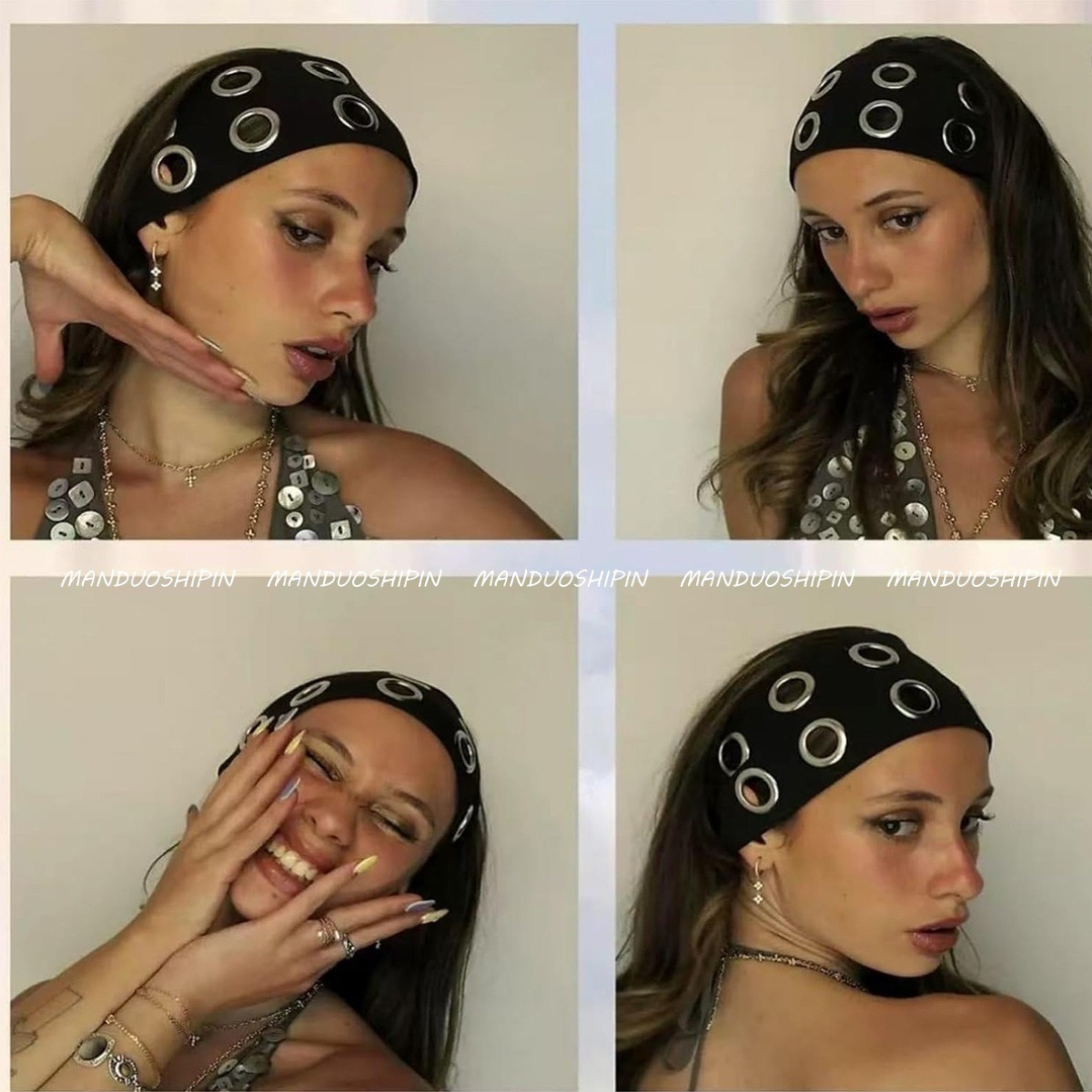 LadyJuneAccessories - Wholesale Fashion Headband - Women's - Ribbed Wide Headband with Metal Grommet Holes Multiple Color8