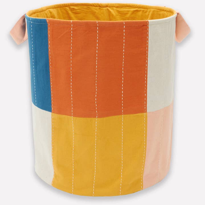 Anchal - Wholesale Basket - Kids & Baby - Checkered Fabric Storage Bin - Mustard
