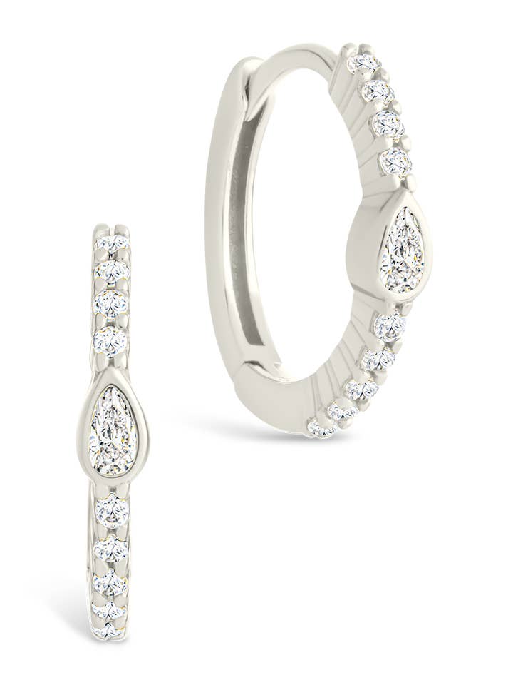 Sterling Silver Pear Cut Bezel Set Huggie Hoop Earrings for wholesale by Sterling Forever