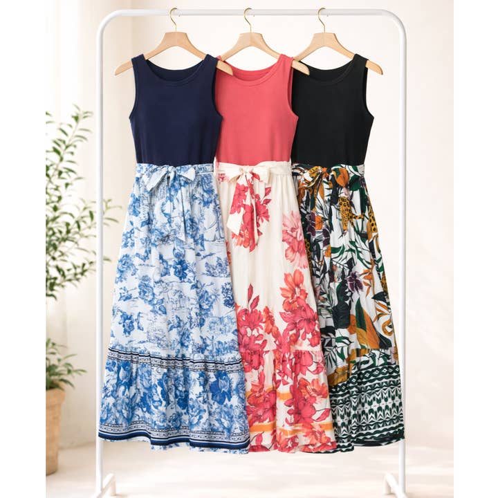 VINTAGE PEASANT DRESS WITH CONTRAST TOP & WAIST TIE for wholesale by Winslow Collection