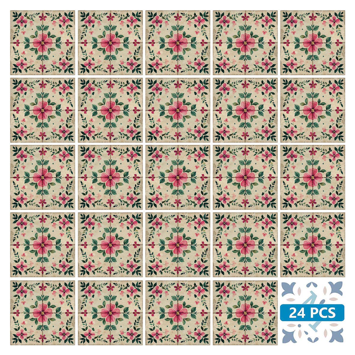 Mi Alma LLC - Wholesale Wall Tile - Floral Vintage Colorful Retro Design Multicolor beautiful backsplash Model - L804