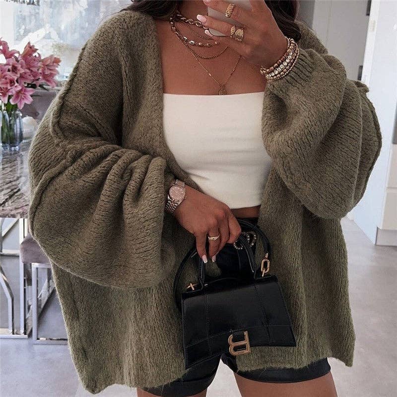 Sheer Trend - Wholesale Cardigan - Women's - Casual Loose Solid Color Cardigan Sweater5