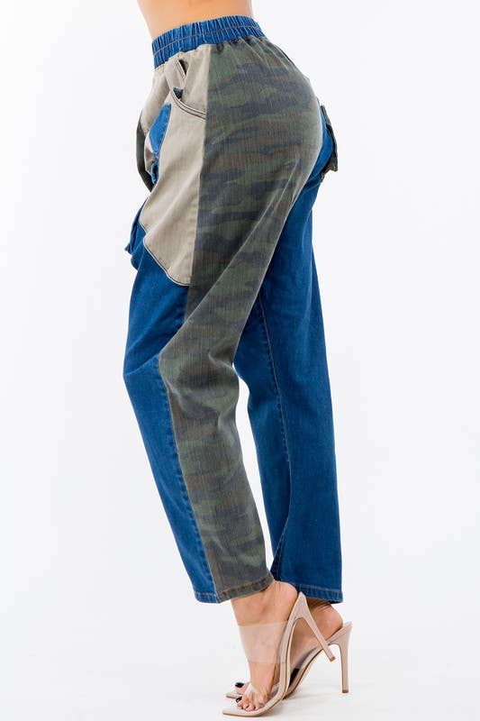 LABIJOU - Wholesale Broek - Dames - PD509 Broek - patchwork denim met geruite plaid en camo4