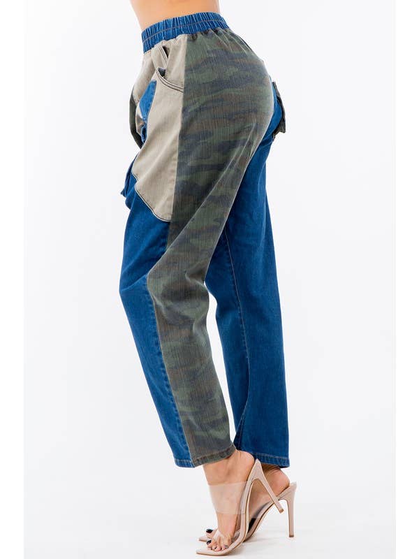 LABIJOU - Wholesale Broek - Dames - PD509 Broek - patchwork denim met geruite plaid en camo4