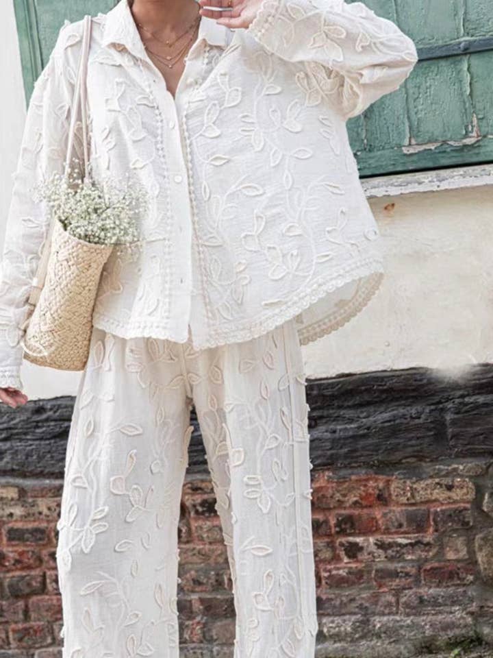 WHITE Floral Jacquard Pants for wholesale on Faire2