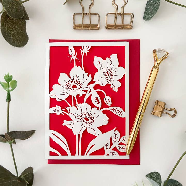 Carte d'anniversaire Anémone qui pense à toi, Windflower pour la vente par Chow's Stories