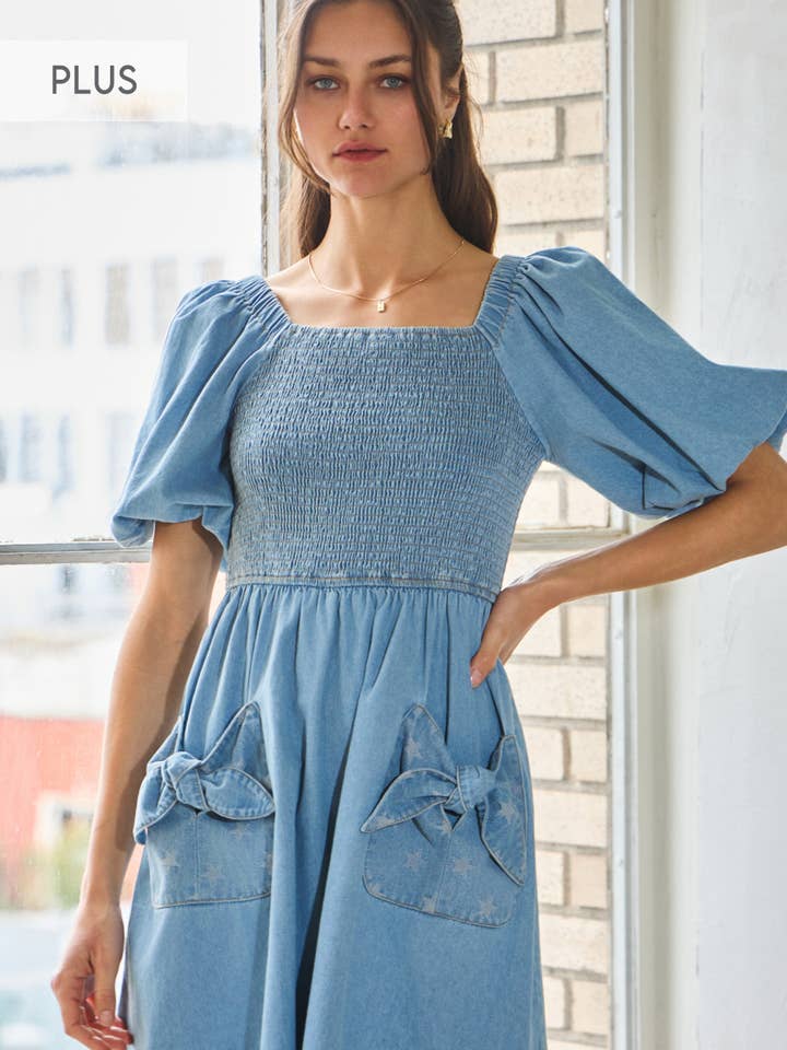 Plus Washed Denim Baby Doll Dress for wholesale by Oddi