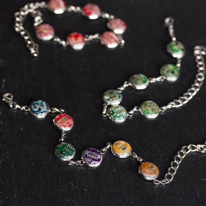 Colorful bracelet made with recycled circuit board beads for wholesale by Pavlysh s.r.o.