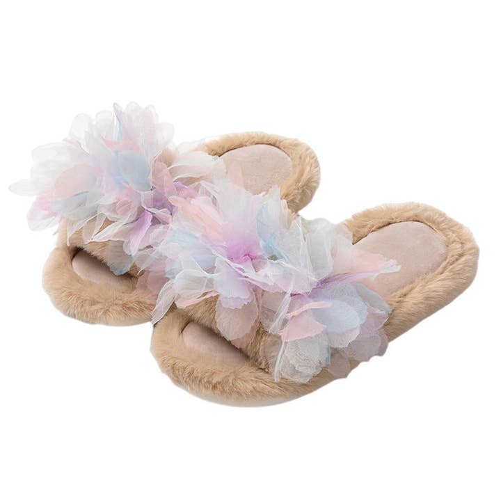 Floral Petal Open Toe Slippers Candy Color Plush M5A282 for wholesale by alberalkirk