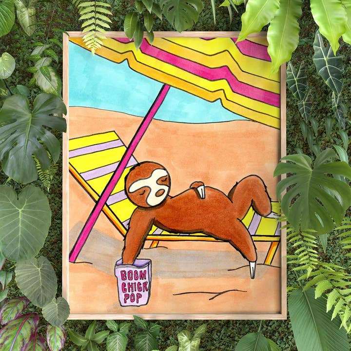 quirky burp illustrations - Wholesale Art Print - Sleepy Sloth Summer 8x10 in. Art Print