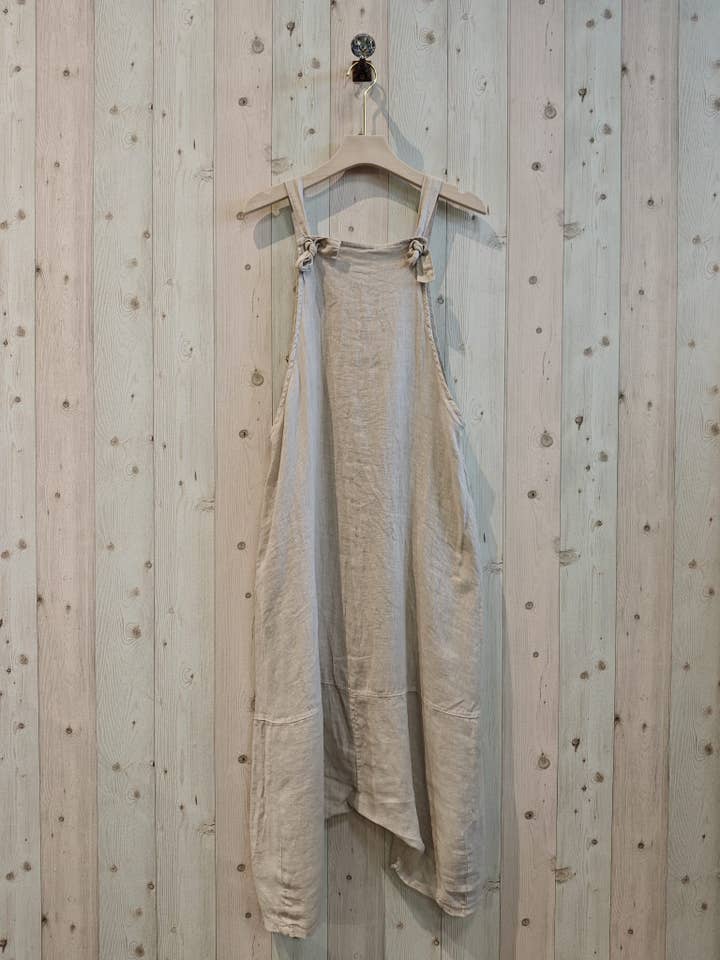 Linen & More - Vente Combinaison – femme - Référence 4317 robe salopette 100 % lin couleur cacao1